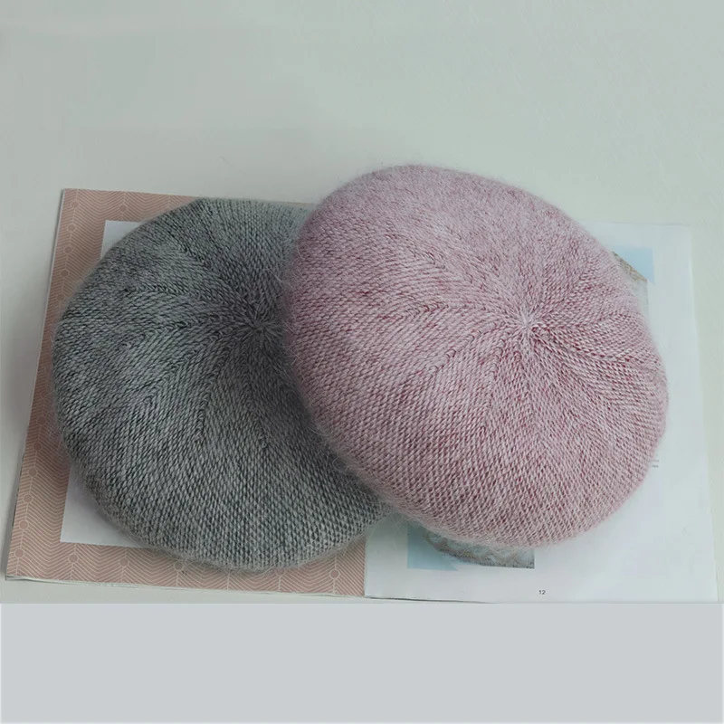 Корейские женские береты, зимняя объемная мягкая шапка художника из кроличьего меха, длинные волосы, теплая шапка для женщин, шапка с бантом для девочек