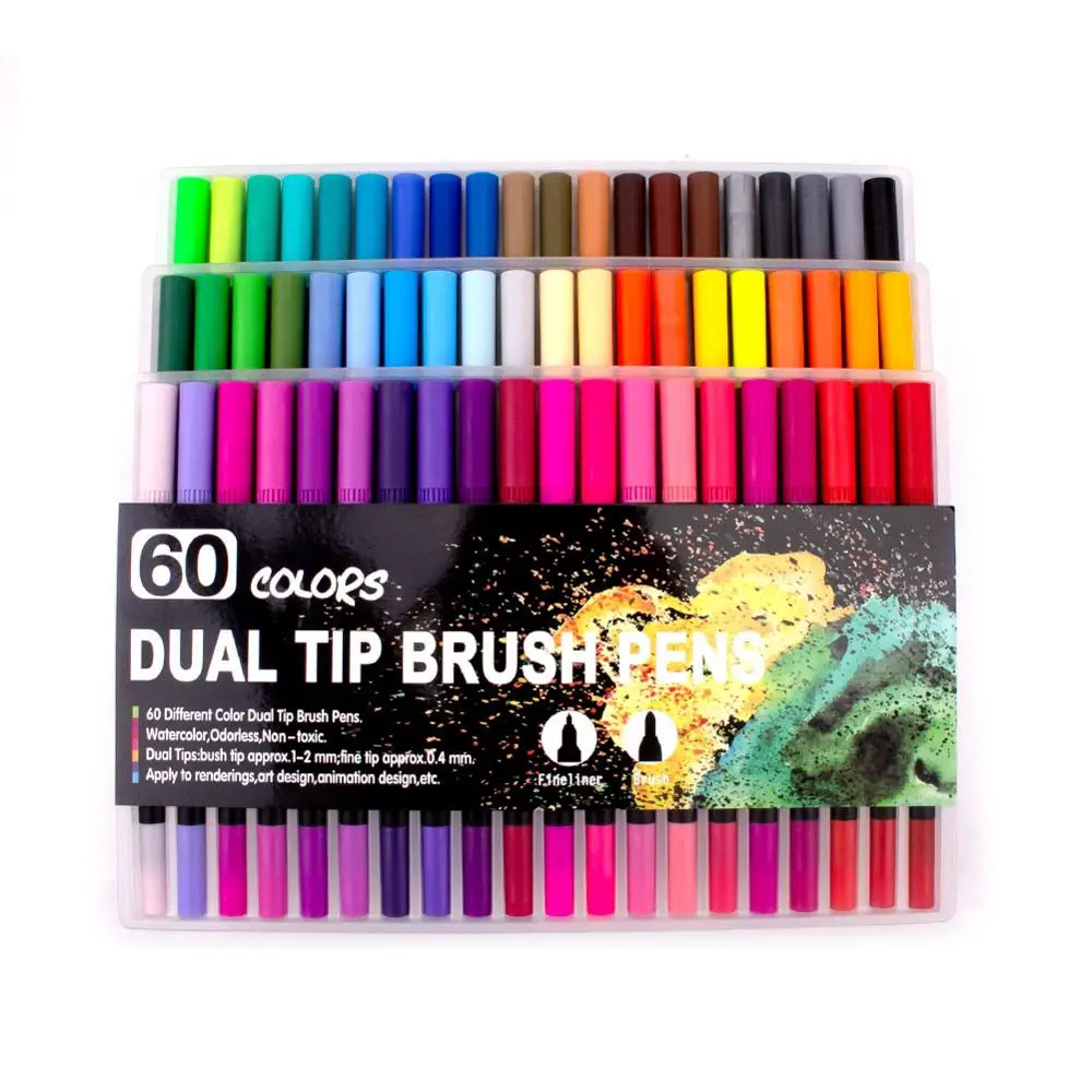 60 Colors Black Fineliner акварельные кисти маркеры двойной кончик для рисования для bullet Journal Manga 12 24 36 48 60 72 100 120 цветов Акварельная кисть - Цвет: 60 Colors Black