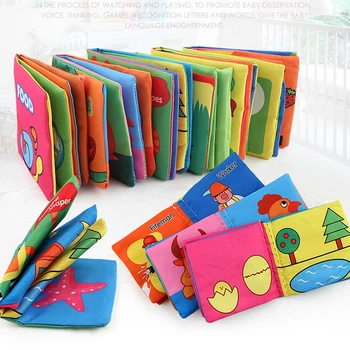 

Baby Animal English Cloth Book Infant Kid Intelligence Development Toy Bed Cognize Books Stroller Rattle Toys