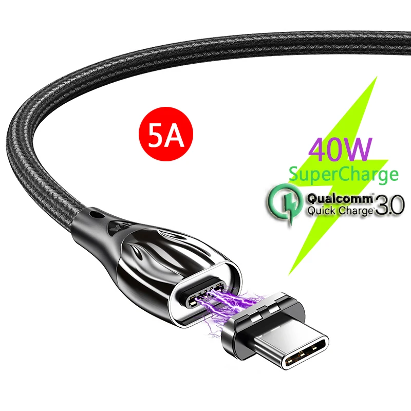 

40W Magnetic USB C Cable 5A Magnetic Charger Type C Cable SuperCharge Fast Charging Wire SCP QC 3.0 for Huawei P40 30 Honor 9 20