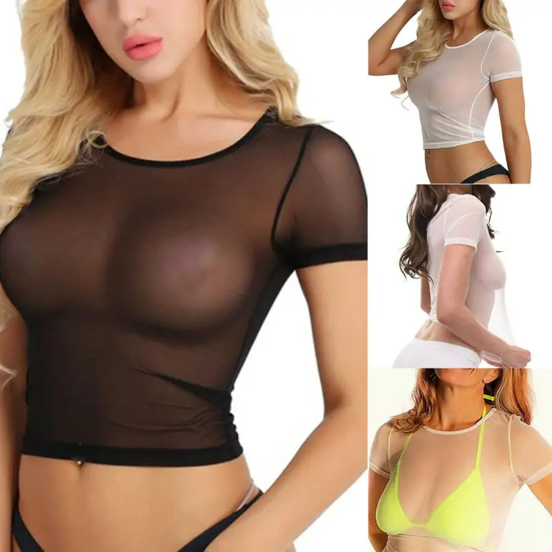 

New Fashion Sexy Women See Through Mesh Sheer Tank Top Vest T-Shirt Solid Tee Tops