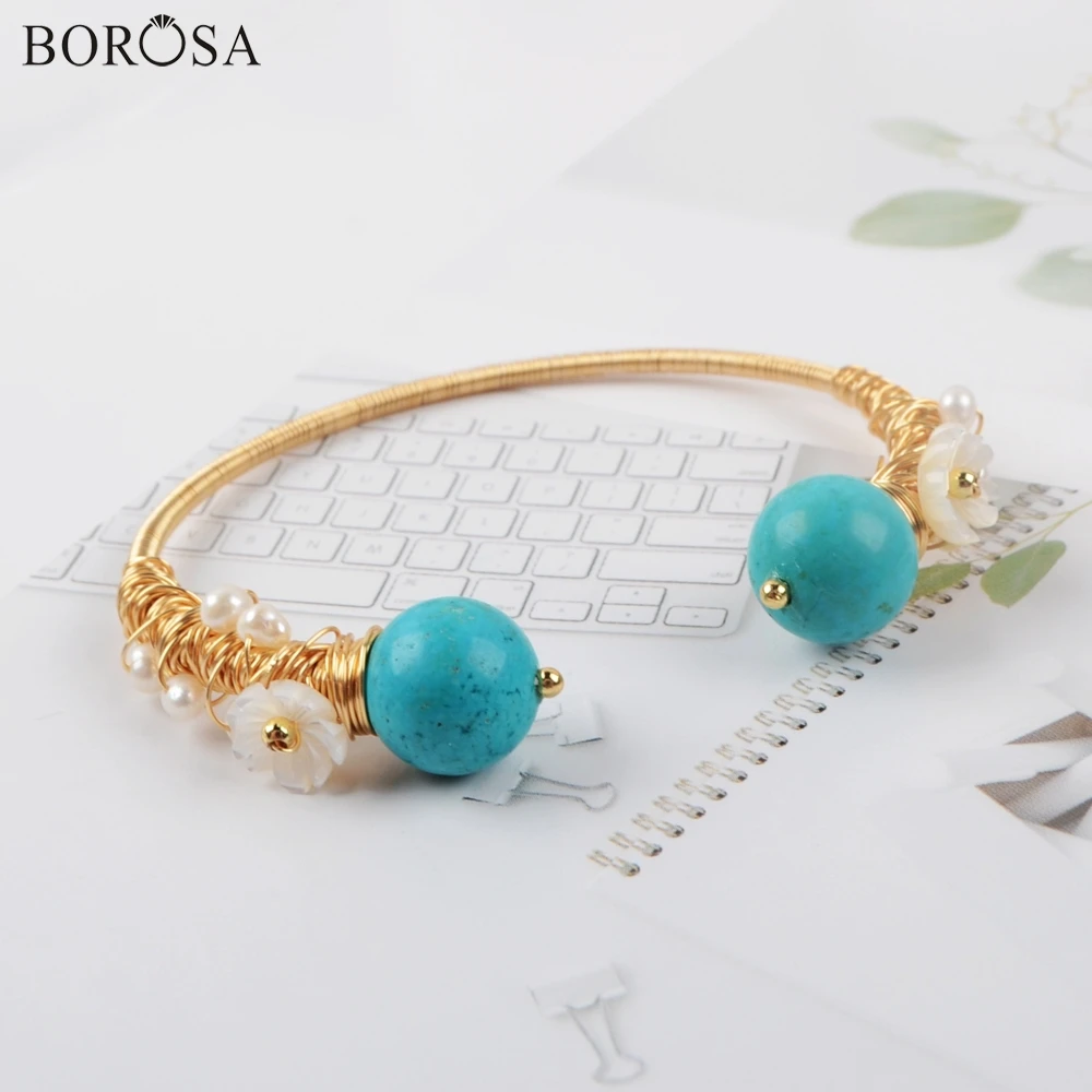 5Pieces No.2 BOROSA синий браслет Howlite God покрытие ручной работы провода обёрточная бумага синие Бусины из говлита браслет ювелирные изделия Винтаж для женщин WX1280 - Окраска металла: 5Pieces No.2