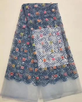 

newest muti color 3d flower with sequin lace Modern design African sequins lace embroidery tulle lace fabric for party dress