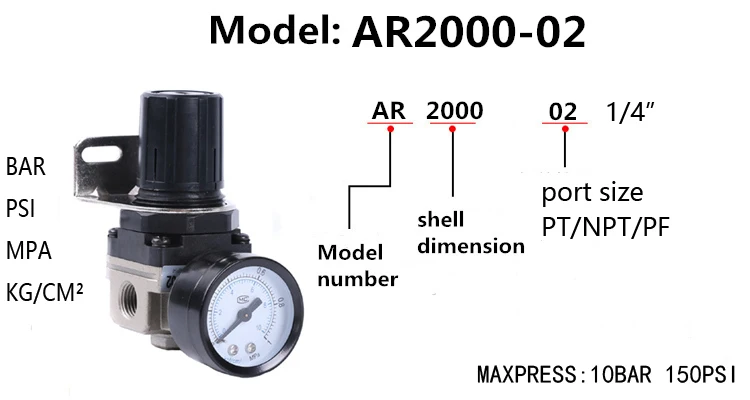 SMC Type Regulator/Air Regulator/AR2000-02 Pressure Air Regulator G1/4