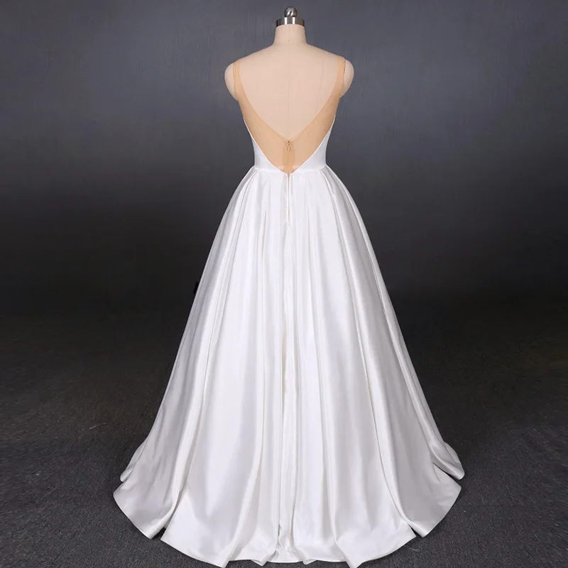 LSDZ20 White Simple Attractive Spaghetti Straps Sleeveless Wedding Dress 2021 Sequined Beading A-Line 5