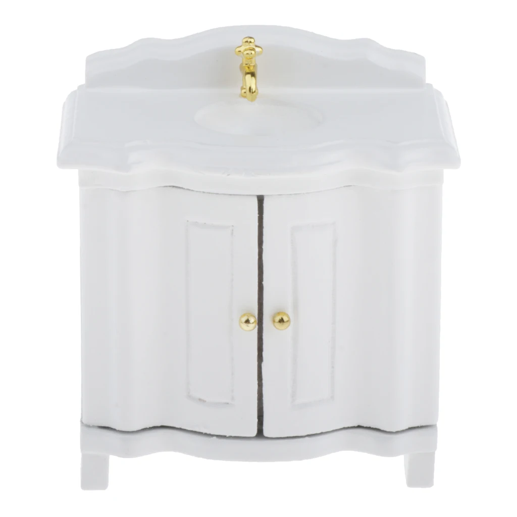 1/12 Dollhouse Wooden Wash Basin Washstand Cabinet For Bathroom Accs
