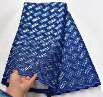 

2019 Latest African Lace Fabric High Quality French Net Embroidery Dark Blue Sequins Tulle Lace Fabric For Nigerian Party Dress