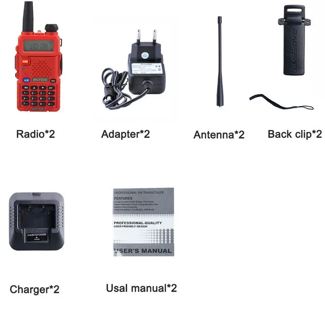 2 шт./партия Baofeng UV-5R трансивер двухдиапазонный УКВ/UHF136-174MHz& 400-520 МГц FM Портативный двухстороннее радио Ручной иди и болтай Walkie Talkie - Цвет: red