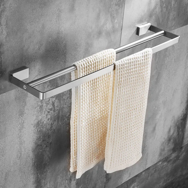 

304 Stainless Steel Bathroom Towel Racks Wall Mounted Double Towel Bar Bathroom Storage Shelf Bathroom Accessories