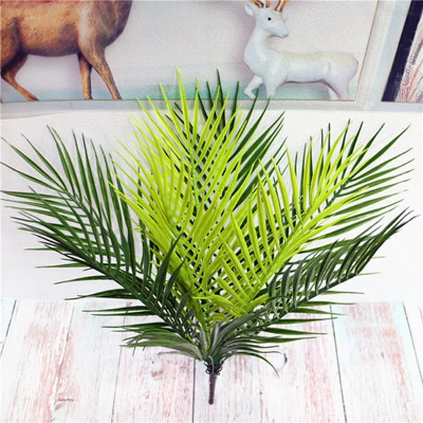 88cm 9 Fork Tropical Fake Palm Tree Bouquet Artificial Leaves Branch Large Green False Plant Plastic Leaf For Hawaii Party Decor - Цвет: 52cm 9fork Green