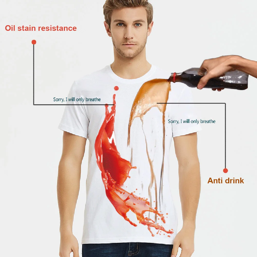 

Hot Sale 2019 Men Solid Color Short Sleeve Anti-Stain Super Not Absorb Water Round Neck T-Shirt For Summer IE998