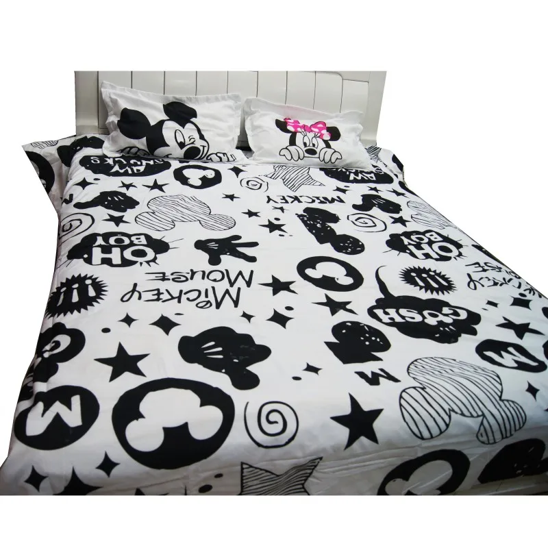 Disney черный белый Микки Минни Маус 3D печатных постельных принадлежностей для взрослых Твин Полный queen King size украшения спальни набор пододеяльников - Цвет: Mickey Minnie