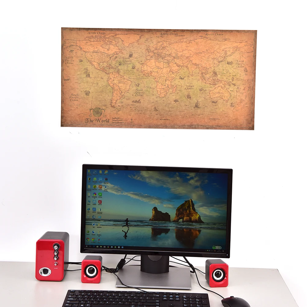 1pc Vintage Style world map Sticker Retro Old Paper Kraft Ocean Sea Painting Antique Home Living Room Art Poster Decor | Дом и сад