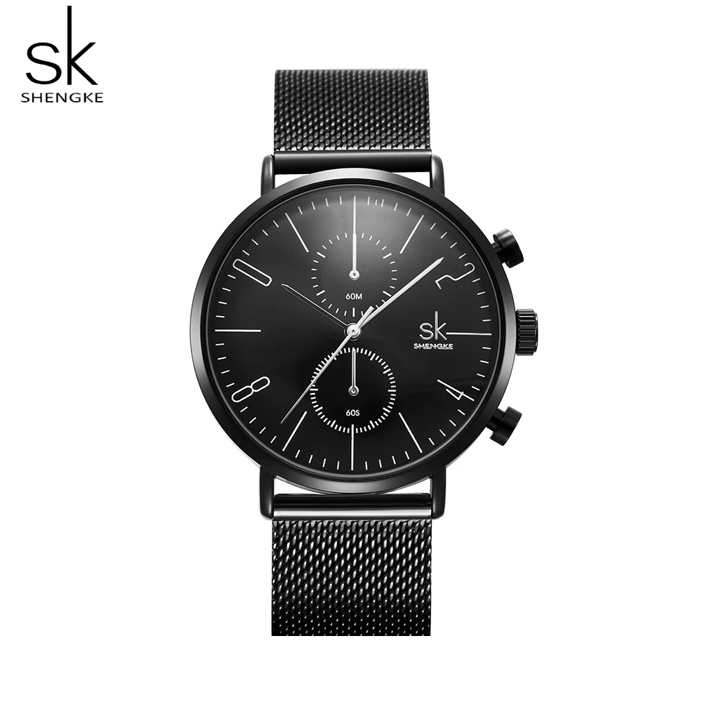 Shengke Relogio Masculino часы для мужчин Мода Бизнес Чехол кожаный ремешок Часы кварцевые Бизнес наручные часы Reloj Hombre - Цвет: black mesh band