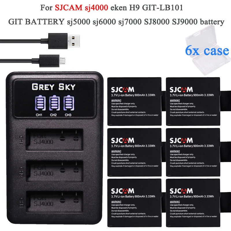 Аккумулятор 6x sj4000 с чехлом и аккумулятор sj 4000 для EKEN H9 H9R H8PRO H8R sjcam SJ4000 M10 аксессуары
