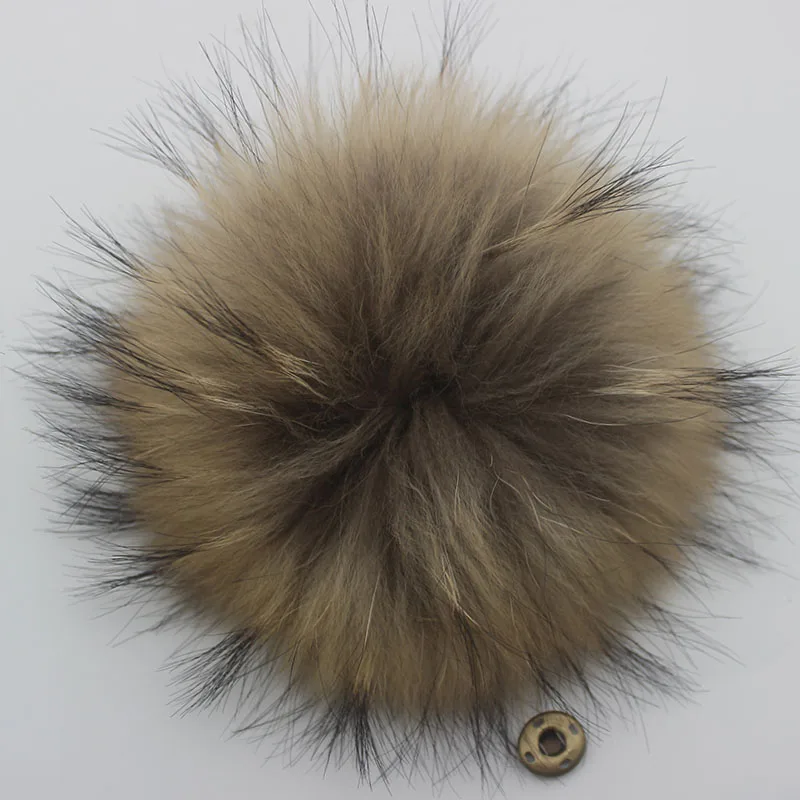 Fluffy Real Fox Fur Pompoms with Button 13-15cm DIY Raccoon Fur Pom Poms Balls Natural Fur Pompon For Scarves Hats Accessories 