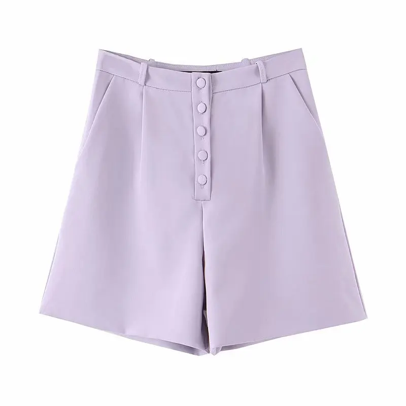 

KZ912 New Autumn Design High Waist Buttons Deco Violet Color Blazer Shorts Korean Elegant Pantalones Cortos