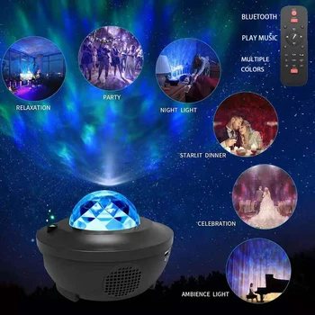 

LED Star Sea Water Wave Projector Light USB Bluetooth Music Player Remote Timer Night Light Sound-Activated Projector Lamp