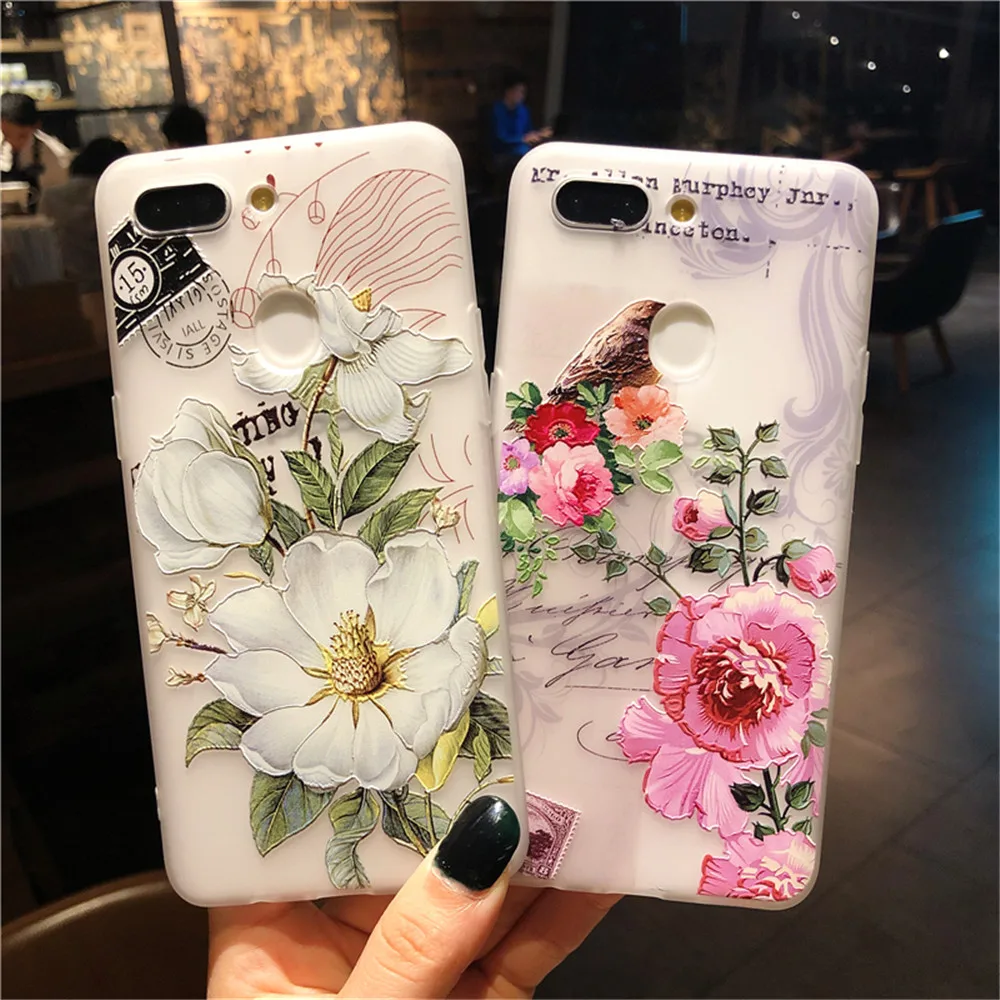 

3D Relief Floral Phone Case For OPPO A59 A37 A57 A83 A73 A75 F5 F7 F9 A5 A3S A37 A77 A3 R17 A7X K1 R15 Girly Silicone back Cover