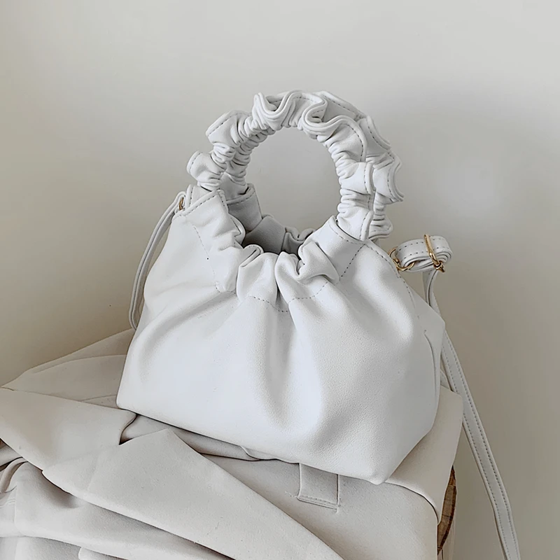 

Burminsa Ring Handle Ruched Girls Handbags Unqiue Design Mini Soft Women Messenger Bags Evening Party Female Shoulder Bags 2020