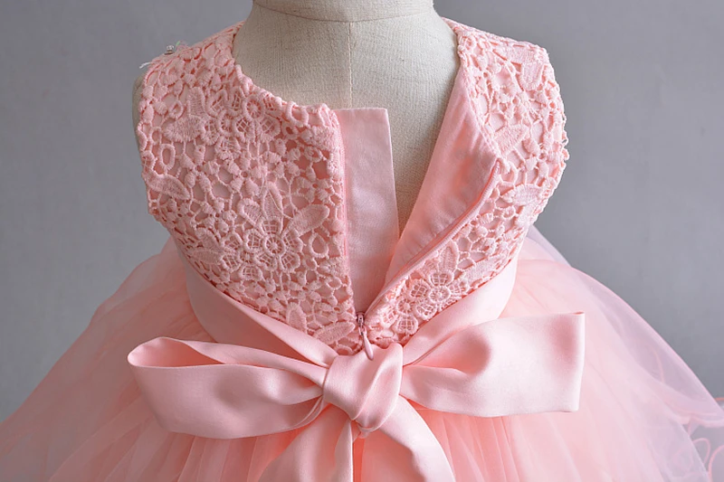 Платье с цветочным узором для девочек розовое платье с цветочной аппликацией для маленьких девочек на первый день рождения фатиновое кружевное платье-пачка, крещение новорожденных наряды для крещения