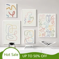WTQ Colourful Abstract Line Faces Wall Art Canvas Painting Posters Minimalist Drawing Nordic Room Decor Pictures Home Decoration