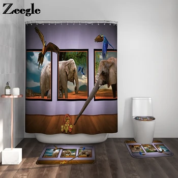 

Modern Style Bath Mat Set Waterproof Shower Curtain Printing Bathroom Floor Mat Non-slip Foot Mat Bathroom Carpet Set