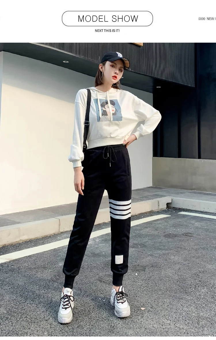 BIVIGAOS Four Bars Cotton Gray Sport Pants Women New Korean Casual Sweatpants Slim Joggers Pants Spring Autumn Sweat Pants