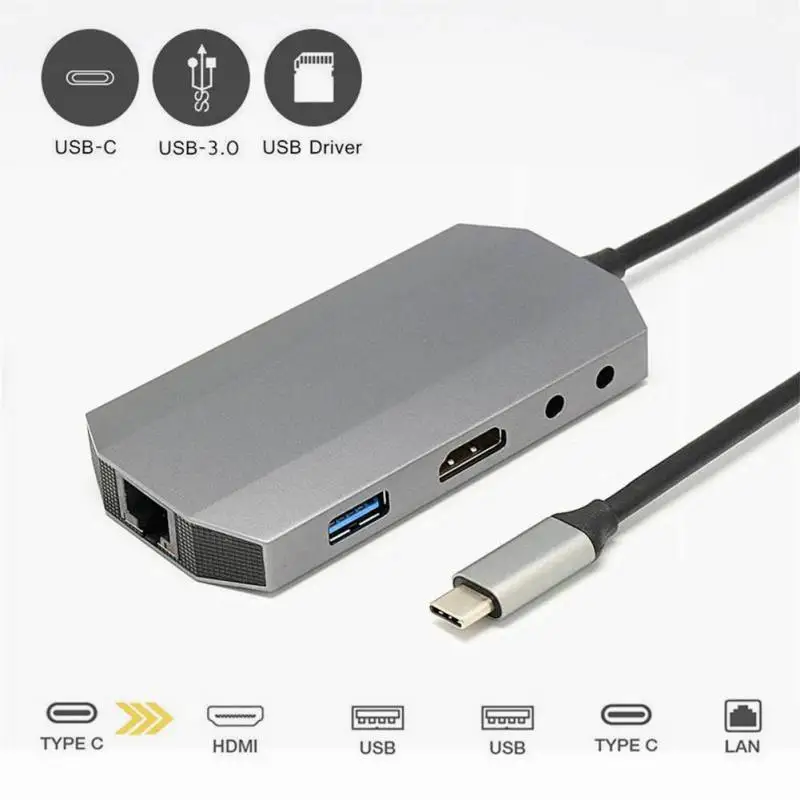9in1 usb-концентратор Тип с разъемами типа C и HDMI 4K 2 Порты и разъёмы USB3.0 концентратор SD устройство для считывания с tf-карт RJ45 звуковая карта с интерфейсом USB 3,5 мм аудиоразъем USB-C зарядка PD 11