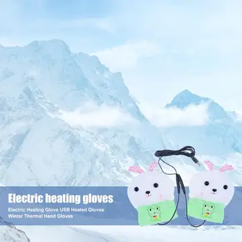 

USB Electric Heated Gloves Green Rabbit Winter Knitted Thermal Gloves Hand Warmer for Motorcycle Ski Camping Supplies