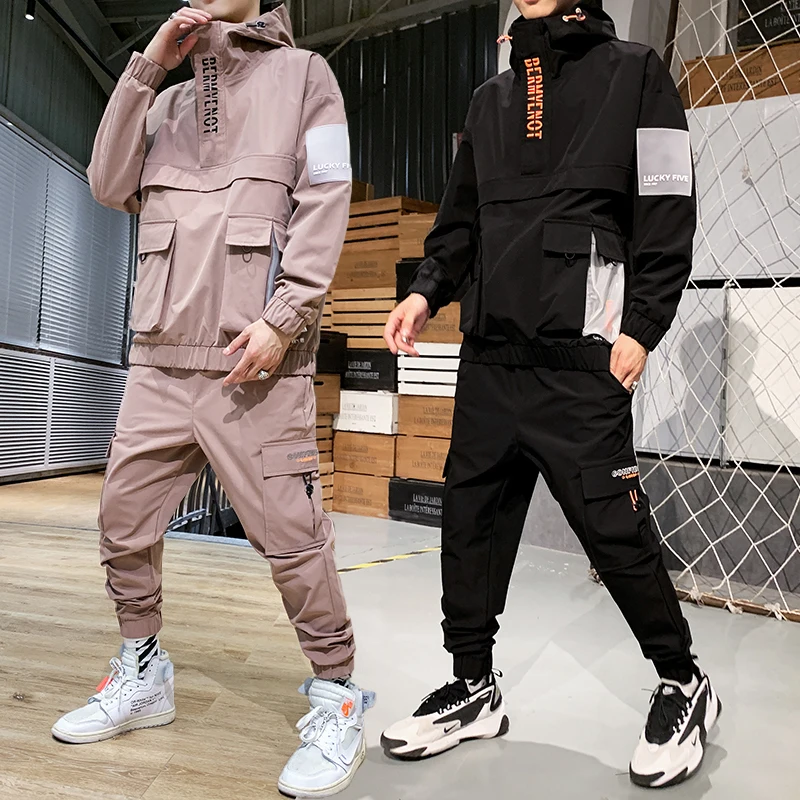 2020 Workwear jacket men's Hooded Jacket+Pants 2PC Sets baseball loose Pullover coat & Long Pants Mens Clothing 2020 Workwear jacket men's Hooded Jacket+Pants 2PC Sets baseball loose Pullover coat & Long Pants Mens Clothing