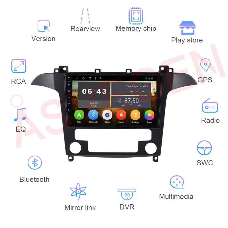 9 Inch Android 10 Car Multimedia Player For Ford S-MAX S MAX 2007-2008 Auto Radio GPS Navigation With Carplay Vehicle Navigator