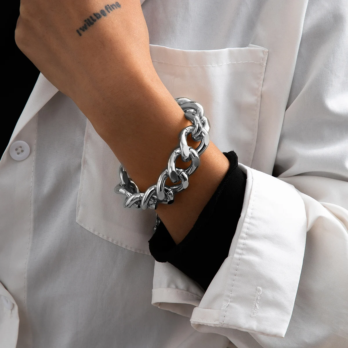 Punk Miami Cuban Bracelet Men's Retro Hip Hop Big Rough Aluminum Gold Color Metal Simple Rough for Girls Fashion Jewelry chain bracelet