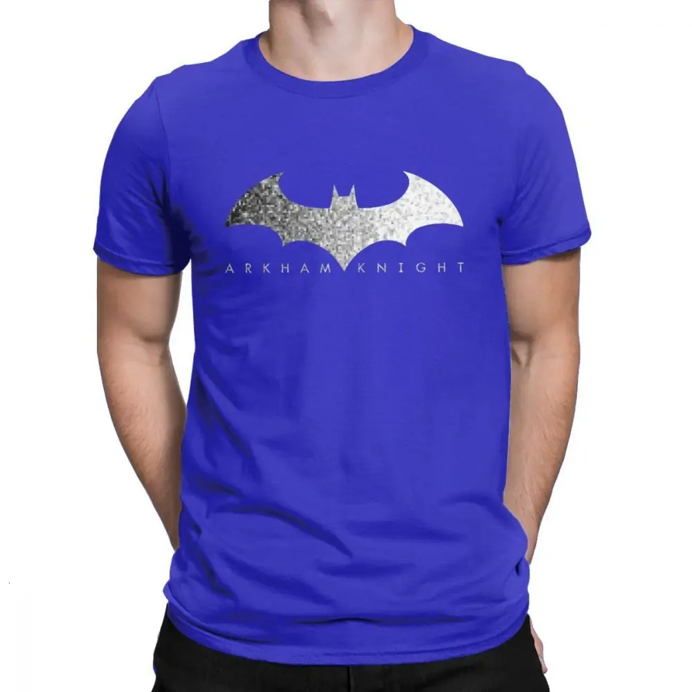 Мужская футболка с логотипом Midnite Star Batman Arkham Knight Pixel, винтажные футболки из чистого хлопка с круглым вырезом, топы с коротким рукавом и принтом - Цвет: blu