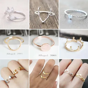 

Minimalist Jewelry Geometric Rings for Women Girls Bohemian Adjustable Antlers Fox Star Moon Finger Ring Christmas bague femme