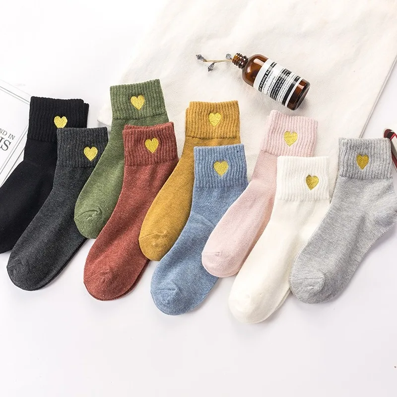 

Solid Sock for Woman Short Unisex Heart Happy Adult Standard Sox Design Geometric Socks Cotton Autumn Female Trendy Calcetines