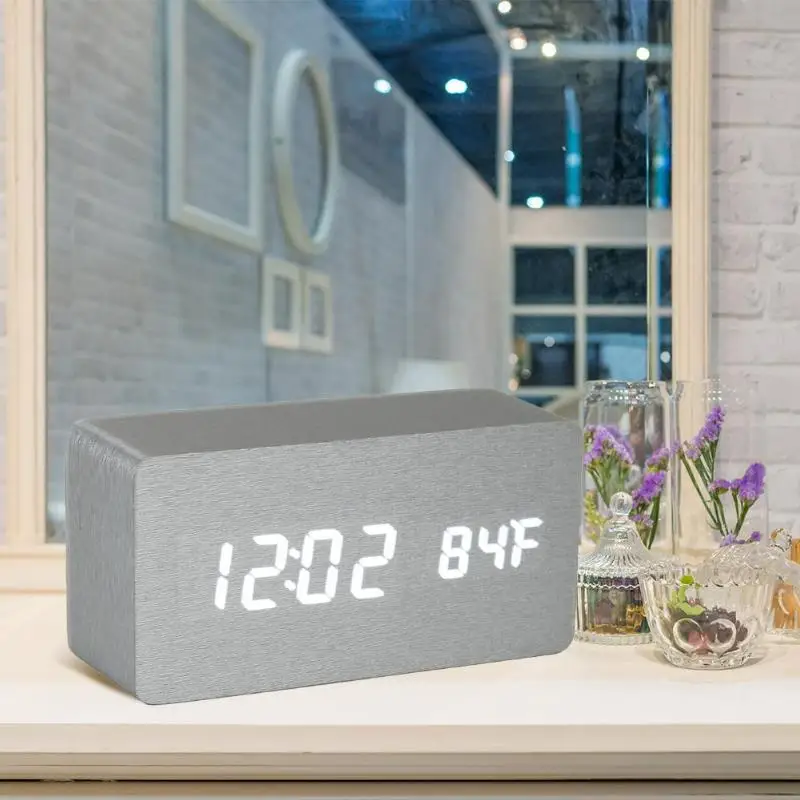 LED Digital Bedroom Snooze Table Clock Rectangle ABS Exquisite Shape Beautiful Durable USB Voice Control Alarm Clock