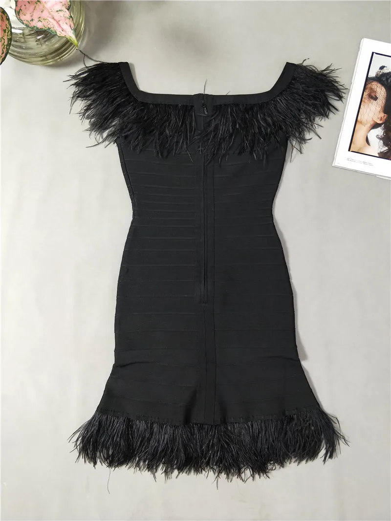 Высокое качество vestidos Slash шеи сексуальное 3 цвета мех Bodycon знаменитый искуственный шелк женское Бандажное платье для ночного клуба вечерние платья