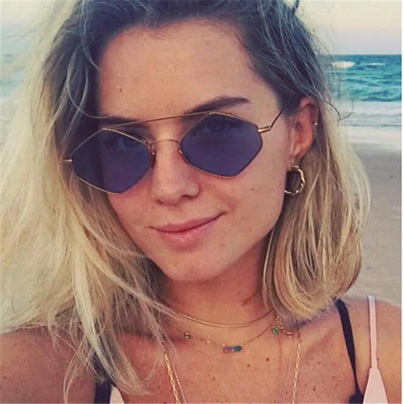 

Imwete Vintage Polygon Sunglasses Women Men Metal Frame Sun Glasses Goggles Retro Designer Ladies Polygonal Sunglass Red Green