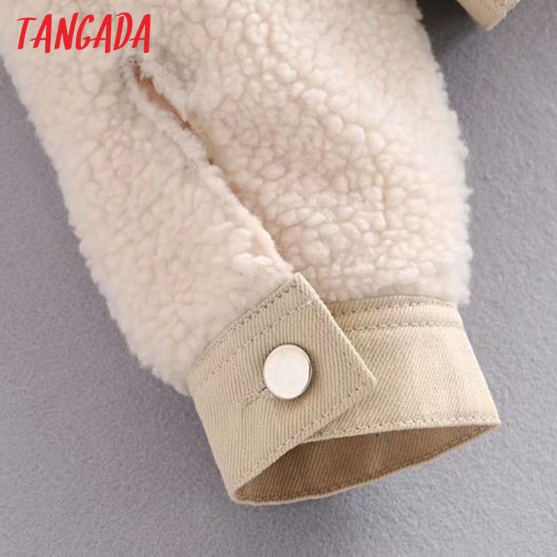 Tangada элегантное женское объемное плюшевое пальто теплые толстые пуговицы зимняя теплая плюшевая короткая куртка Женское пальто 6P01
