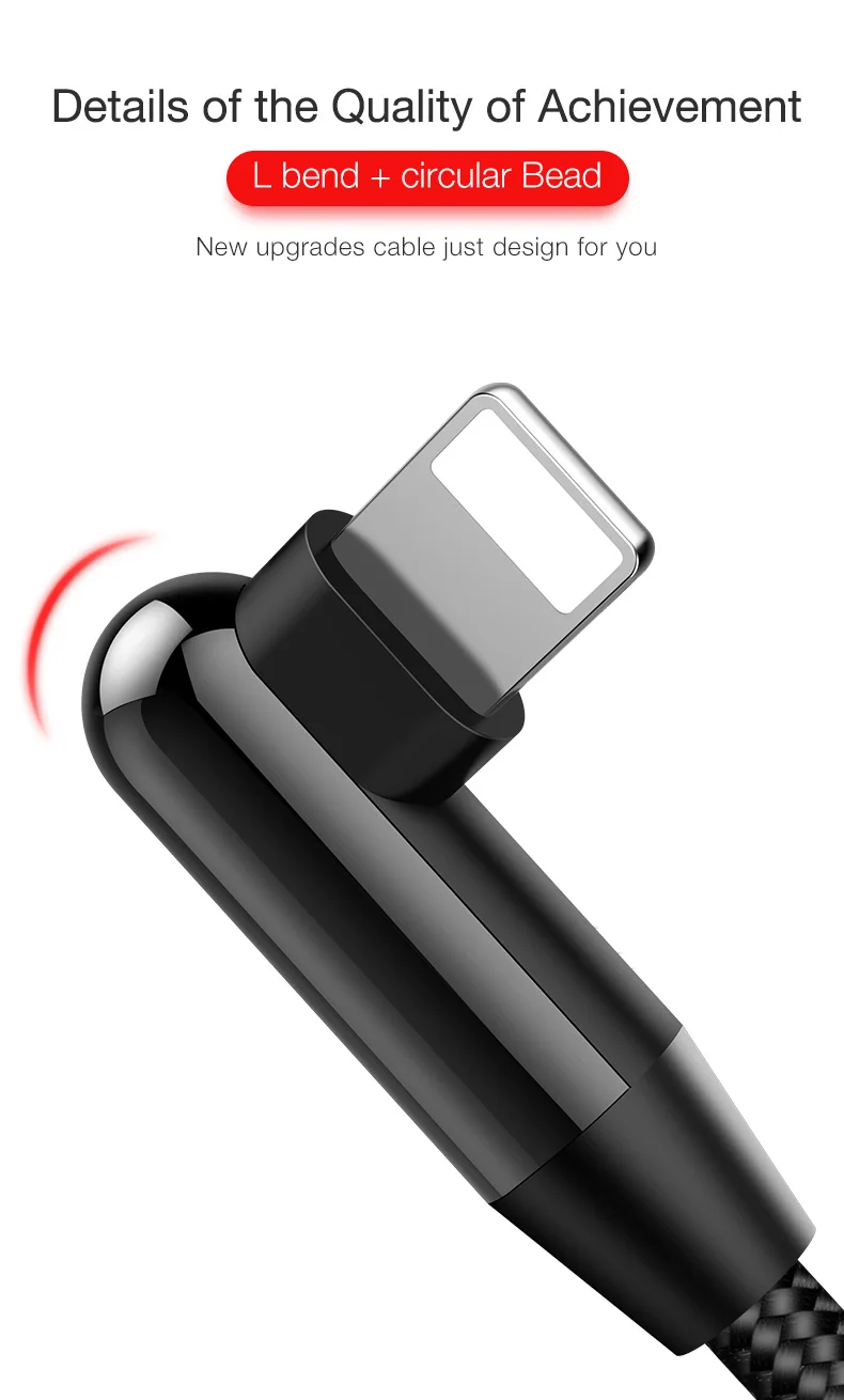 90 градусов светодиодный usb-кабель для iPhone 11 pro X Xr Xs Max 8 7 6s Plus мобильный игровой usb-кабель для зарядки iPhone X 11