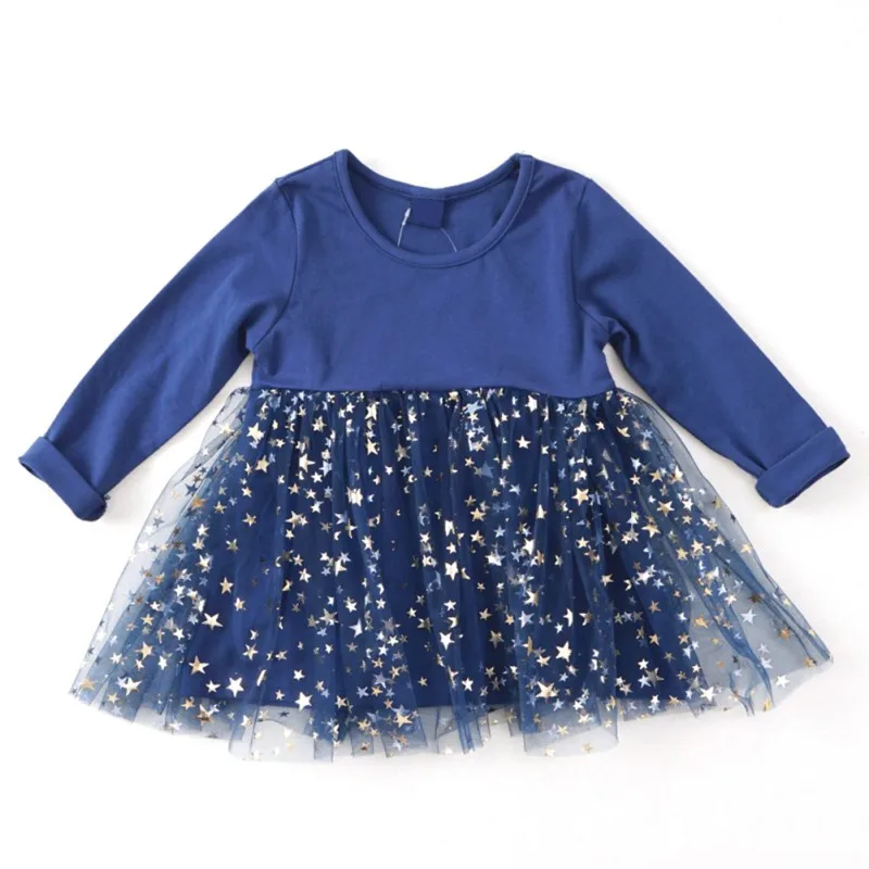 

HAutumn Fashion Baby Girls Patchwork Mesh Dress Long Sleeve Dresses Kids Toddler Pageant Sundress 0-5Y Newborn Baby Girl Dress