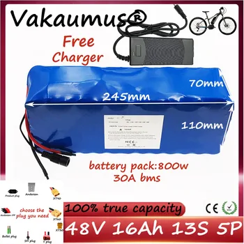 

48V battery pack free 2A charger, ebike battery 48v battery with 30A BMS is suitable for motorcycle electric bicycle VAKAUMUS
