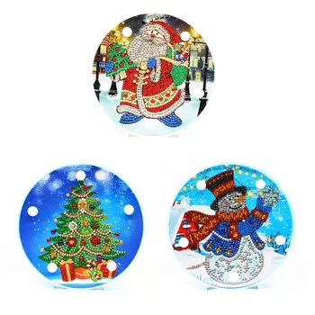 

DIY Christmas Tree / Santa Claus Pattern Diamond Painting Night Light Round Home Bedroom Decorative Lights for Christmas Gifts