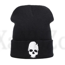 Прохладный вышивка череп шапка для головы для Для мужчин зимние Кепки Для женщин акриловый черный Лыжный Спорт шапка стрейч хип-хоп головные уборы Skullies теплая Шапки мужской