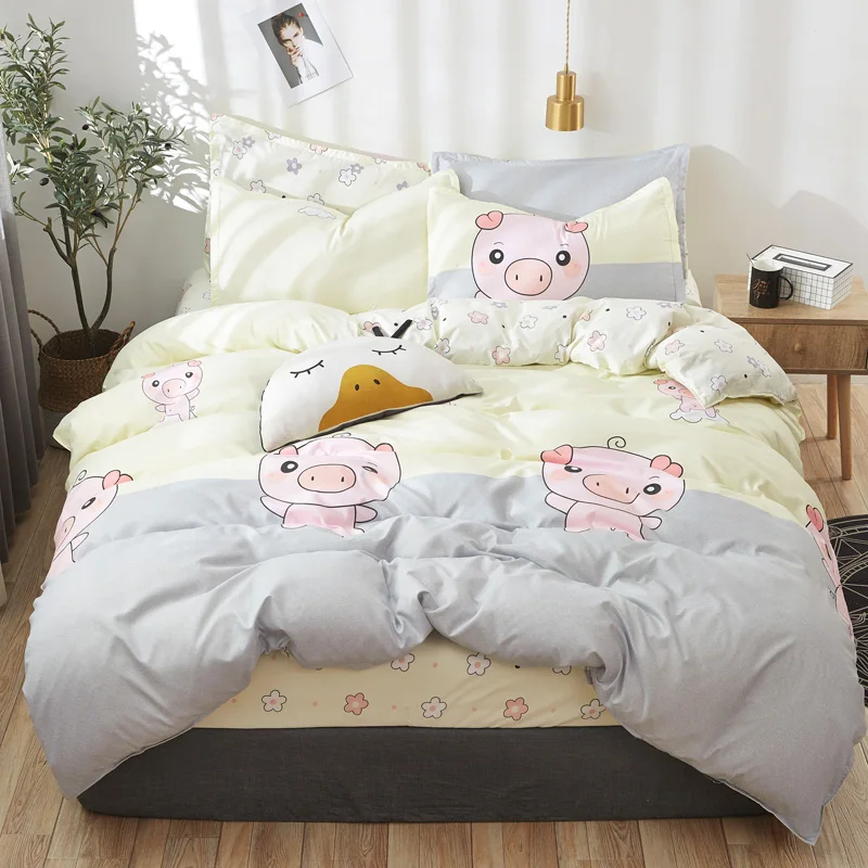 JDDTON классический Комплект постельного белья Happy Pink Pig постельное белье пододеяльник набор AB боковая Кровать Простыня Набор наволочка BE068 - Цвет: Pink Pig