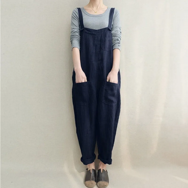 Women Solid Color Cotton Linen Jumpsuit Ladies Vintage Loose Overalls Rompers 2020 Women Solid Color Cotton Linen Jumpsuit Ladies Vintage Loose Overalls Rompers 2020