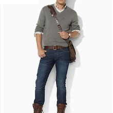 Осень мужской тонкий тянет вязаный Eden Park Chandail свитер-пуловер грубой вязки v-образным вырезом тонкий свитер пуловеры плюс размер 3XL