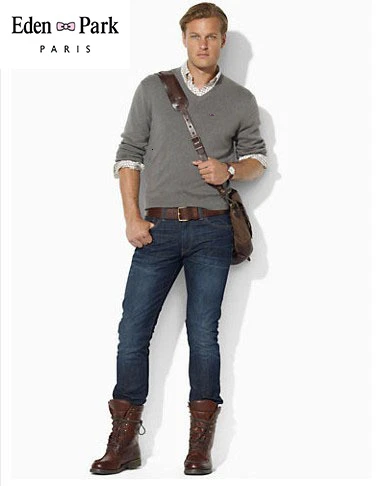 

2019 Autumn Men's Slim pulls Knitted Eden Park Chandail Solid Pullover Sweater V-neck Slim Sweater Pullovers Plus Size 3XL