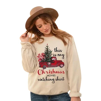 

Autumn Winter Hoddies For Women Crew Neck Christmas Tops Ladies Long Sleeve Xmas Sweatshirt Pullover